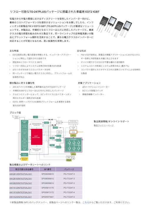 リフロー可能なTO-247PLUSパッケージに搭載された車載用 EDT2 IGBT (インフィニオンテクノロジーズジャパン株式会社) のカタログ