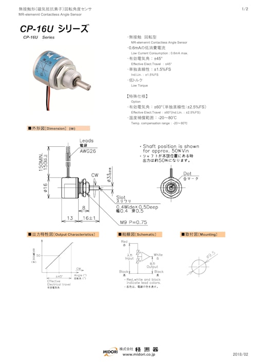 ポテンショメータ / 回転　CP-16Uシリーズ (共栄通信工業株式会社) のカタログ
