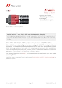 16メガ　USB3.0 小型産業カメラ Alvium 1800 U-1620　データシート 【Allied Vision Technologies ASIA PTE.LTDのカタログ】