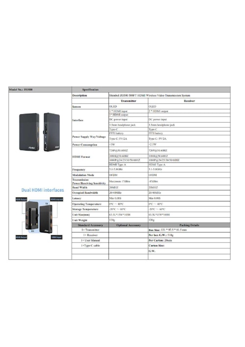 通信距離150m 低遅延 ポータブル HDMI無線映像伝送装置 Shimbol ZO500 (サンテックス株式会社) のカタログ