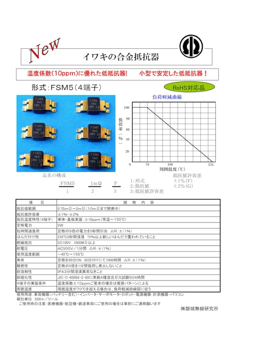 イワキの合金抵抗器(FSM5) (株式会社磐城無線研究所) のカタログ