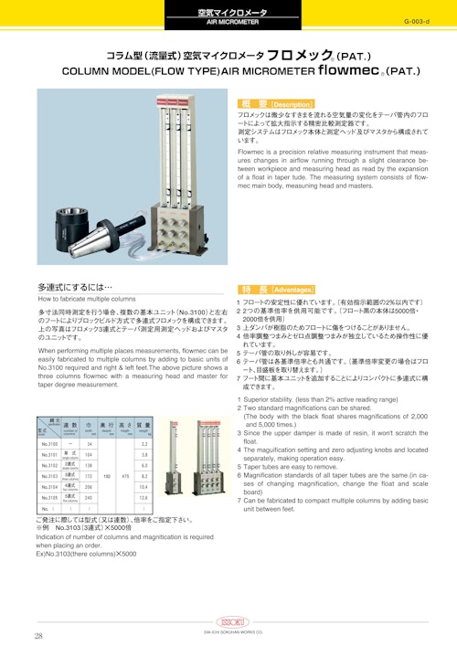 コラム型（流量式）空気マイクロメータ フロメック®️(PAT.) (株式会社第一測範製作所) のカタログ