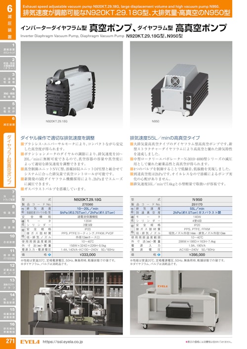 ダイヤフラム型 高真空ポンプN950 (東京理化器械株式会社) のカタログ