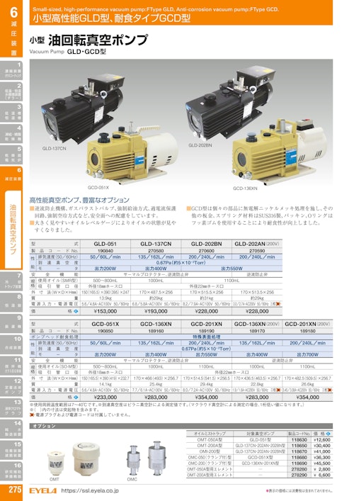 小型油回転真空ポンプGCD-051X (東京理化器械株式会社) のカタログ