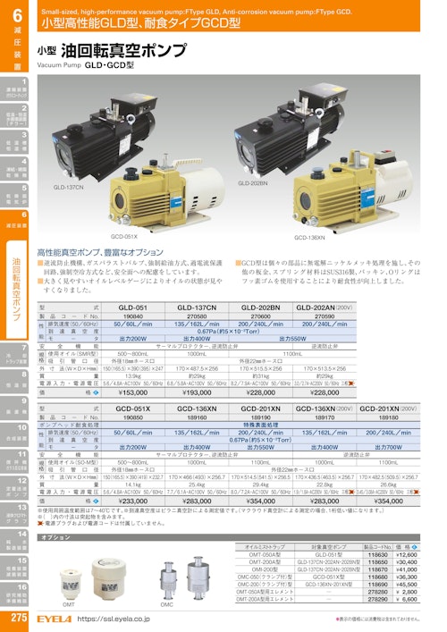 小型油回転真空ポンプGCD-201XN (東京理化器械株式会社) のカタログ