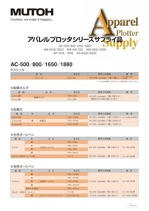 アパレルプロッタシリーズサプライ品 (武藤工業株式会社) のカタログ
