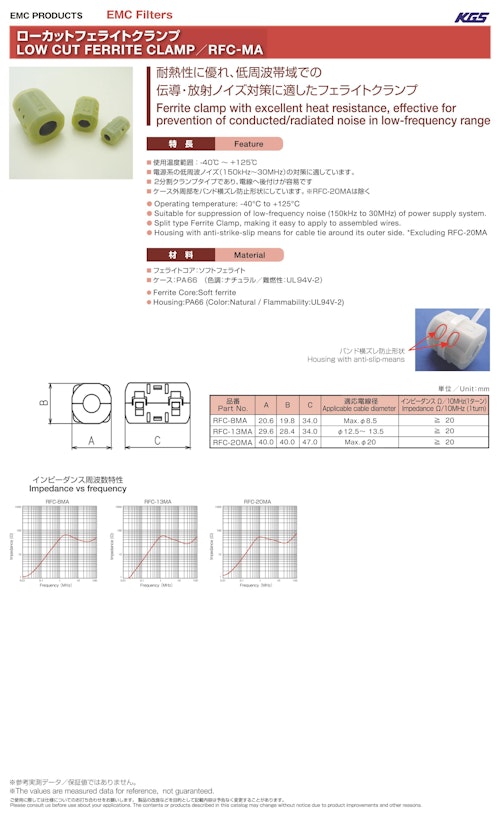 ローカットフェライトクランプ　RFC-MA (北川工業株式会社) のカタログ