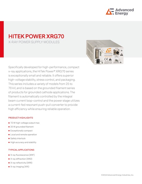 HITEK POWER XRG70 X-RAY POWER SUPPLY MODULES (Advanced Energy Industries, Inc.) のカタログ