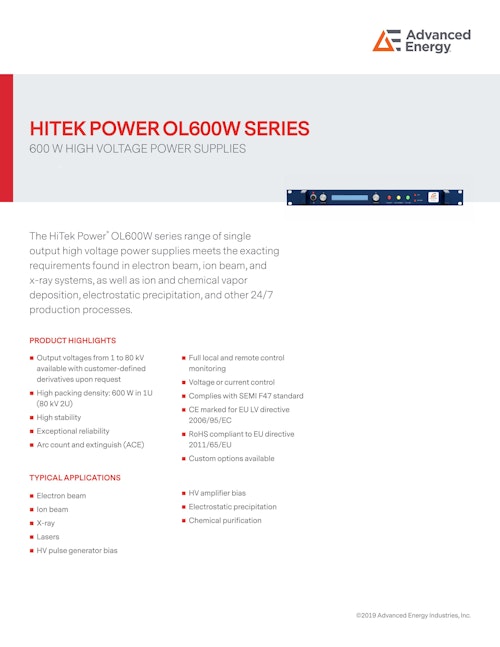 HITEK POWER OL600W SERIES (Advanced Energy Industries, Inc.) のカタログ