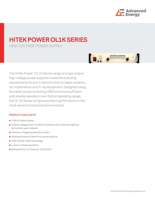 HITEK POWER OL1K SERIES (Advanced Energy Industries, Inc.) のカタログ