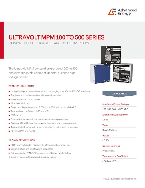 ULTRAVOLT MPM 100 TO 500 SERIES (Advanced Energy Industries, Inc.) のカタログ