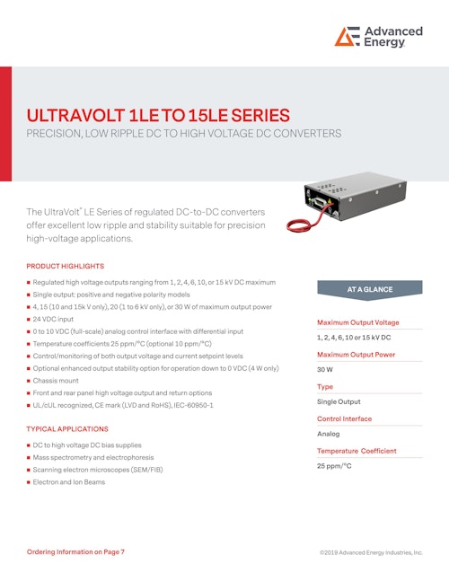 ULTRAVOLT 1LE TO 15LE SERIES (Advanced Energy Industries, Inc.) のカタログ