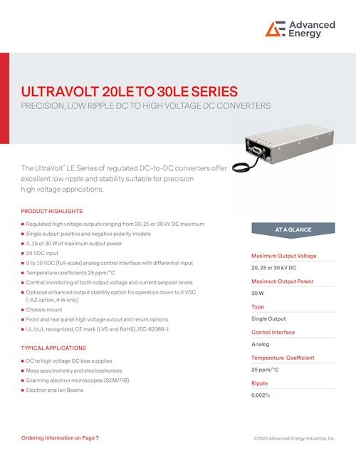 ULTRAVOLT 20LE TO 30LE SERIES (Advanced Energy Industries, Inc.) のカタログ