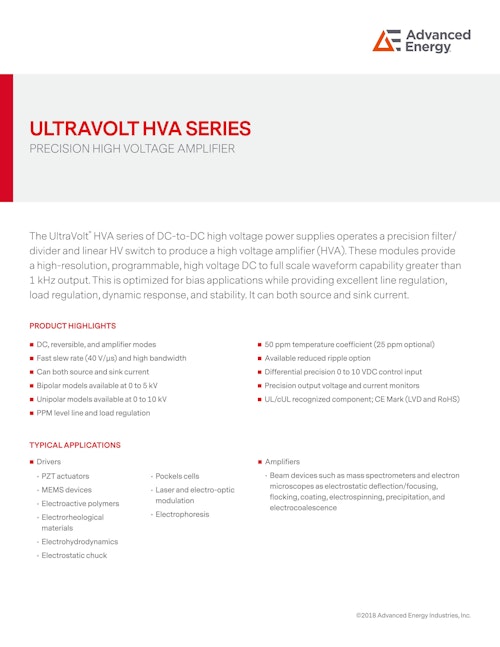 ULTRAVOLT HVA SERIES (Advanced Energy Industries, Inc.) のカタログ