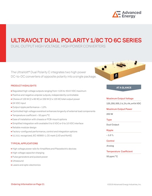 ULTRAVOLT DUAL POLARITY 1/8C TO 6C SERIES (Advanced Energy Industries, Inc.) のカタログ