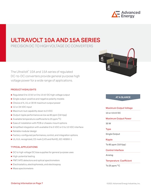 ULTRAVOLT 10A AND 15A SERIES (Advanced Energy Industries, Inc.) のカタログ