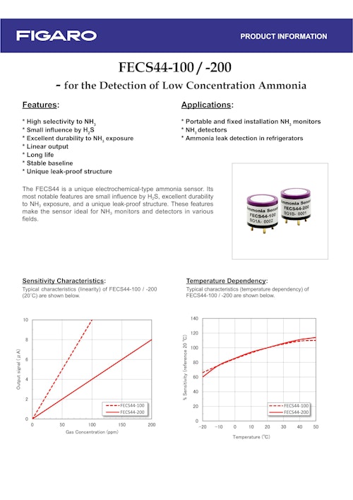 FECS44-100/-200　for the Detection of Low Concentration Ammonia (フィガロ技研株式会社) のカタログ