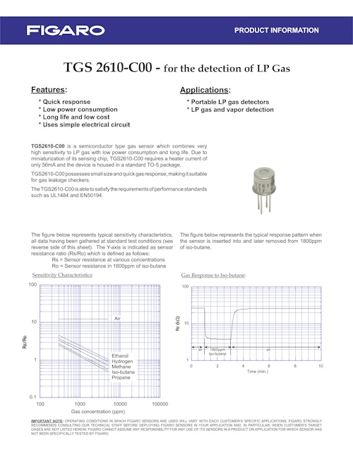 TGS2610-C00　for the detection of LP Gas (フィガロ技研株式会社) のカタログ