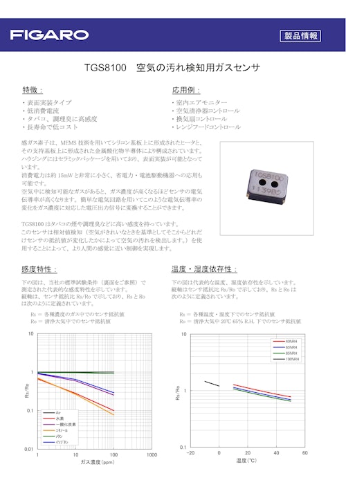 TGS8100　空気の汚れ検知用ガスセンサ (フィガロ技研株式会社) のカタログ
