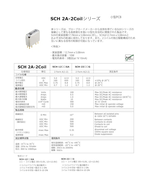 プリント基板型/小型　SCH 2A-2Coil シリーズ　SCH-12xxGA/SCH-22xxG (サンユー工業株式会社) のカタログ