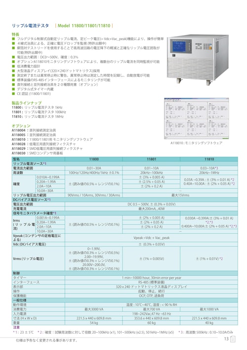 受動部品関連ソリューション　リップル電流テスタModel　11800/11801/11810 (クロマジャパン株式会社) のカタログ