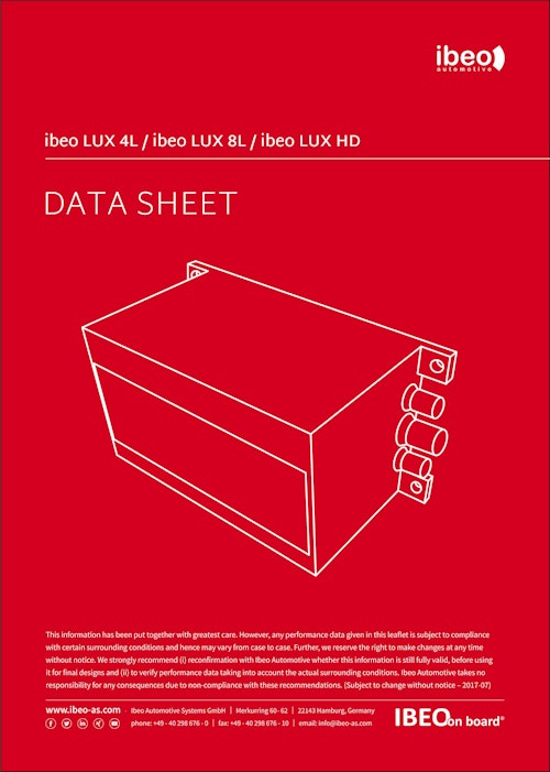 ibeo LUX 4L/ ibeo LUX 8L/ ibeo LUX HD - DATA SHEET (Ibeo Automotive Systems GmbH) のカタログ