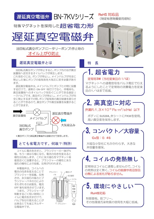 遅延真空電磁弁 BN-7KVシリーズ (日本精器株式会社) のカタログ無料ダウンロード | Metoree