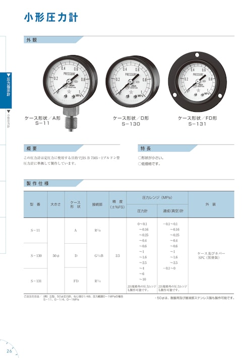 小型圧力計 右下精器製造株式会社 のカタログ無料ダウンロード メトリー