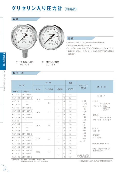 グリセリン入圧力計 汎用品 右下精器製造株式会社 のカタログ無料ダウンロード メトリー