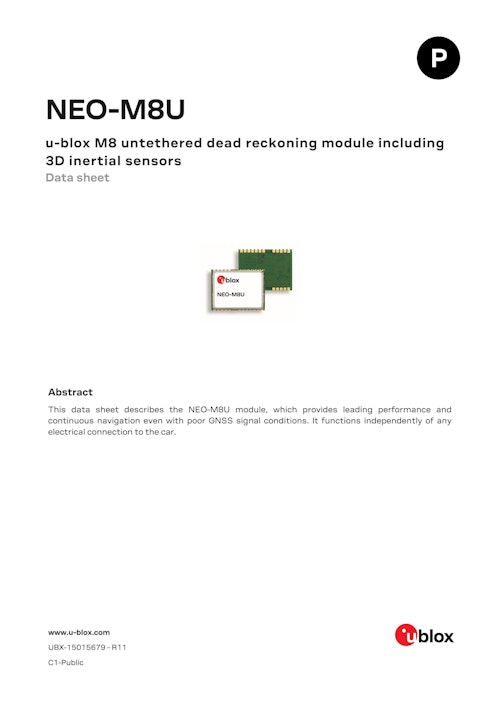 NEO-M8U　u-blox M8 untethered dead reckoning module including 3D inertial sensors (u-blox Japan) のカタログ