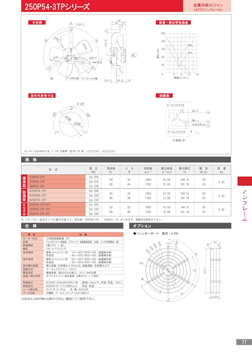 金属羽根ACファンモーター　250P54-3TPシリーズ (株式会社廣澤精機製作所) のカタログ