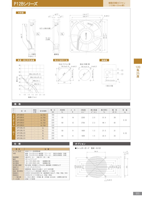 樹脂羽根ACファンモーター　P12Bシリーズ (株式会社廣澤精機製作所) のカタログ