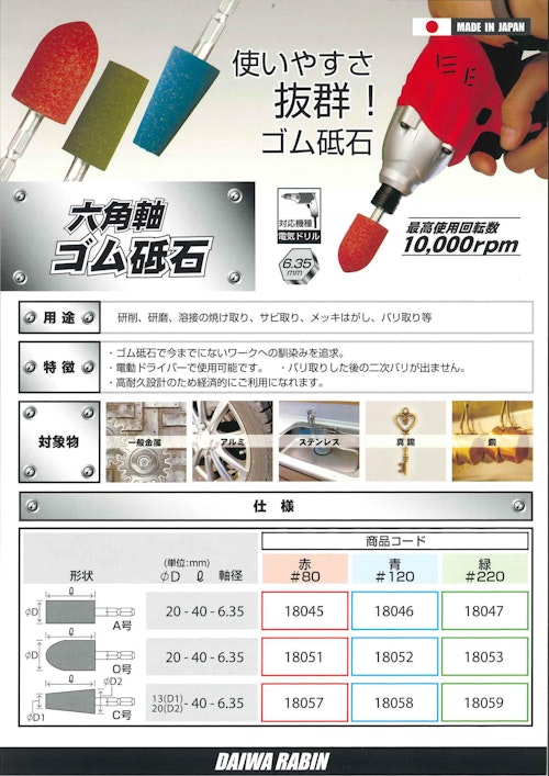 六角軸ゴム砥石 (ダイワラビン株式会社) のカタログ