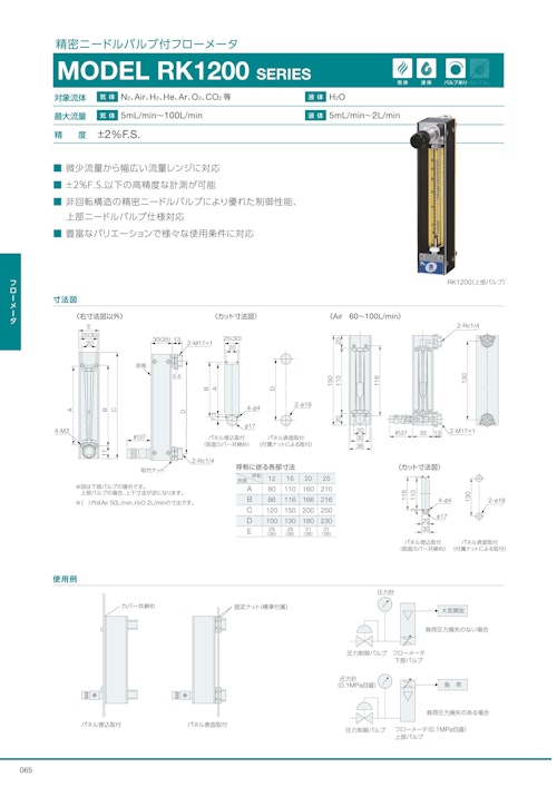 精密ニードルバルブ付フローメータ　MODEL RK1200 SERIES (共栄通信工業株式会社) のカタログ