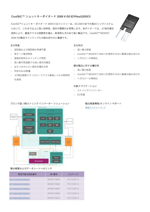 CoolSiC™ ショットキーダイオード 2000 V G5 IDYHxxG200C5 (インフィニオンテクノロジーズジャパン株式会社) のカタログ