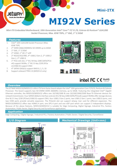 産業用Mini-ITXマザーボード Jetway MI92V (サンテックス株式会社) のカタログ