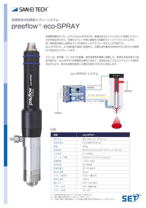 電動スプレーガン｜多用途対応・高精度容積式スプレーシステム eco-SPRAY (株式会社サンエイテック) のカタログ