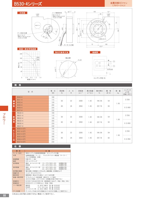 金属羽根ACファンモーター　B530-4シリーズ (株式会社廣澤精機製作所) のカタログ