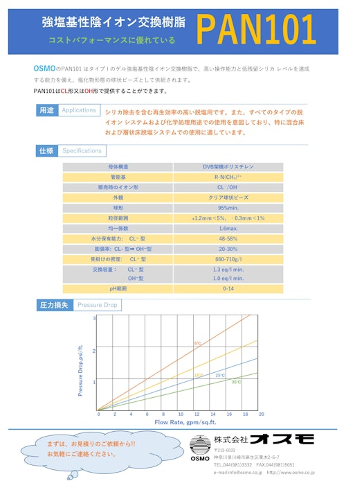 強塩基性アニオン樹脂PAN101 (株式会社オスモ) のカタログ