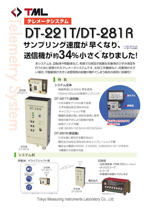 テレメータシステム　DT-221T/DT-281R (株式会社東京測器研究所) のカタログ