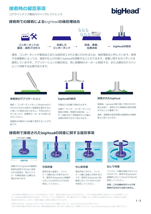 ボンディング ファスナー　bigHeadコアラインナップ - 接着時の留意事項 (藤本産業株式会社) のカタログ