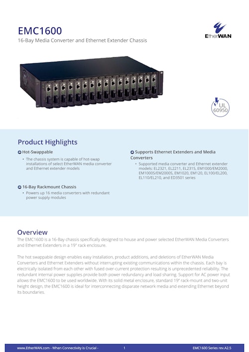 EMC1600 Series　集合メディコンラック・メディアコンバータ (EtherWAN Systems, Inc.) のカタログ