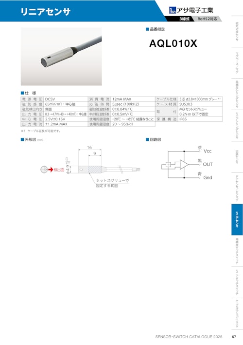 リニアセンサ　AQL010X (共栄通信工業株式会社) のカタログ