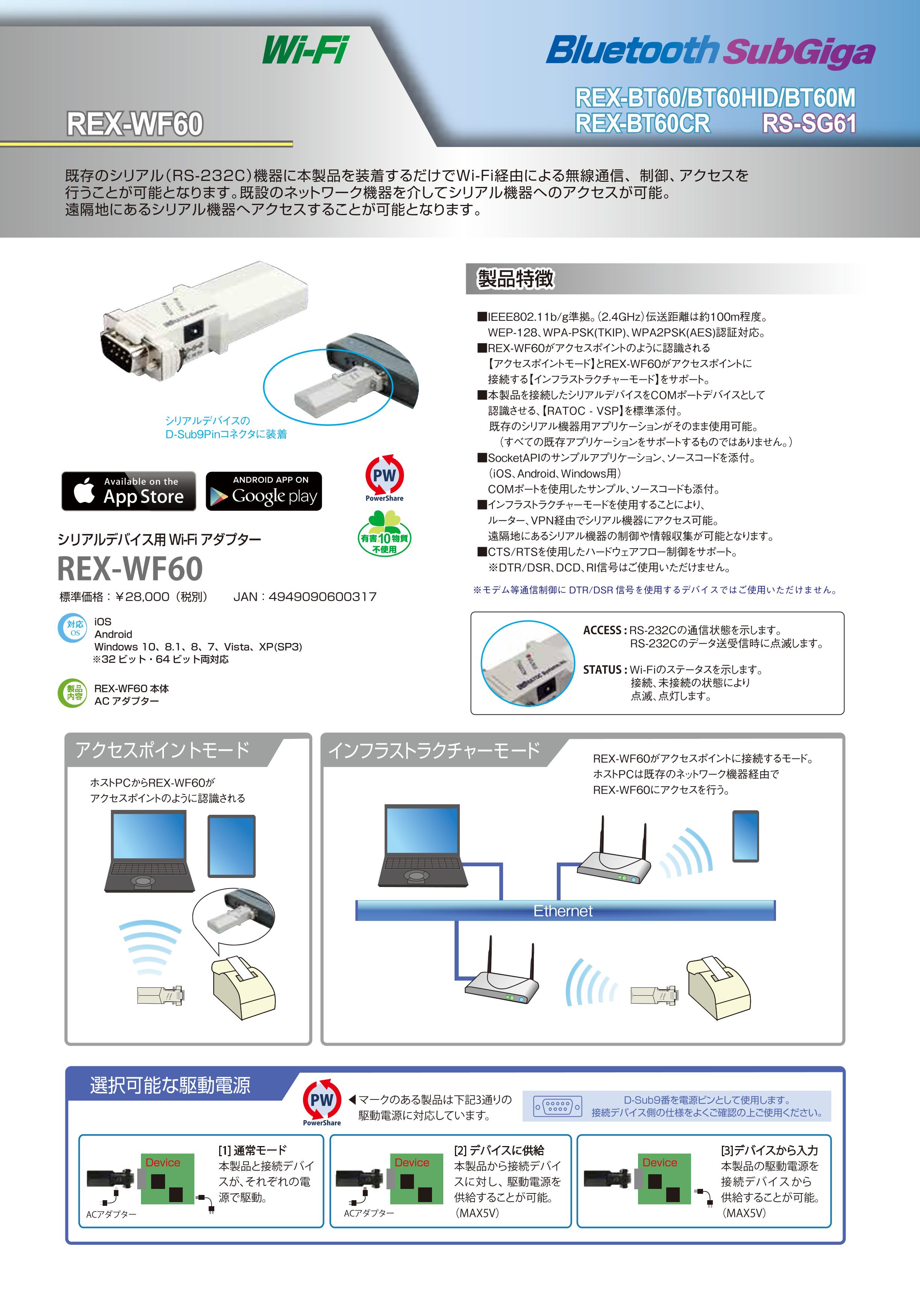 予約販売 良品が安い 輸入雑貨 幸運のしっぽラトックシステム Wi-Fi RS232C変換アダプター REX-WF60