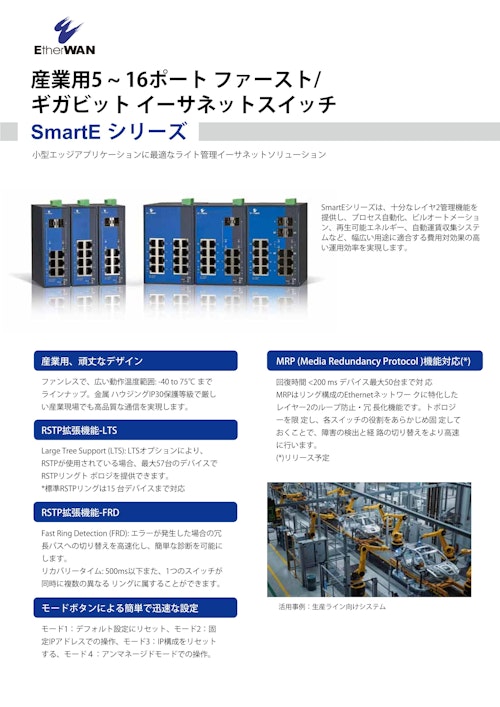 SmartE - 広範囲動作温度対応産業用5 ~ 16ポート ファースト/ギガビット イーサネットスイッチ (EtherWAN Systems, Inc.) のカタログ