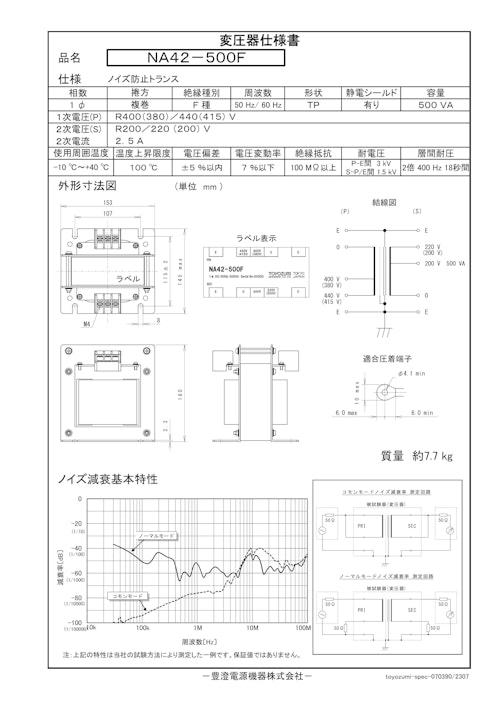 ノイズ防止トランス　NA42-500F (共栄通信工業株式会社) のカタログ