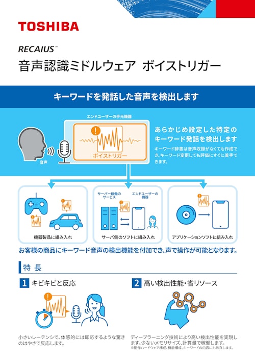 RECAIUS　音声認識ミドルウェア ボイストリガー (東芝デジタルソリューションズ株式会社) のカタログ