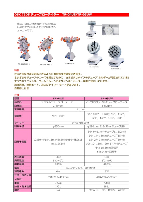 OSK 75DS TR-04UE/TR-05UWチューブローテイター (オガワ精機株式会社) のカタログ