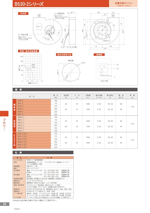 金属羽根ACファンモーター　B530-2シリーズ (株式会社廣澤精機製作所) のカタログ