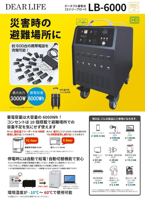 ポータブル蓄電池『エナジープロ∞ LB-6000』 (株式会社ライノ
